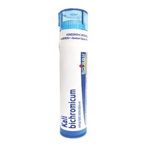 Kali bichromicum 200C homeopathic medicine by Boiron. Used for relief of sinus congestion and nasal discharge.