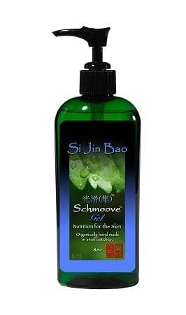 Si Jin Bao Schmoove Gel, an organic skincare product for nutrition, in an 8oz bottle with a pump dispenser.
